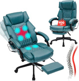 Massage Office Chair with Foot Rest 6 Points Vibration and Heat Home Office Desk Chairs for Heavy People 400lbs Reclining Managerial Chairs Ergonomic Executive Chair (Cream)