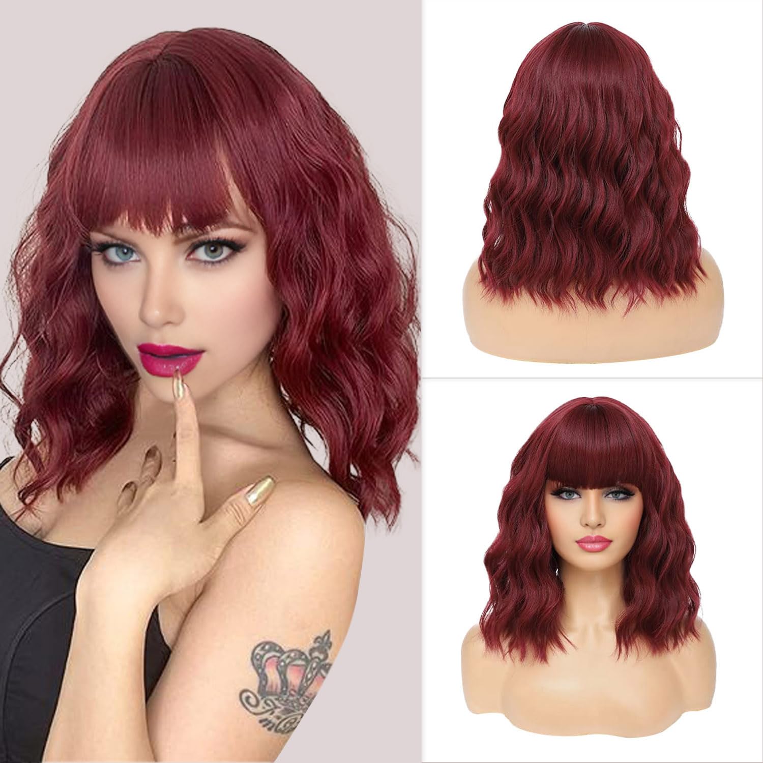 Blonde Wig with Bangs Short Bob Wavy Wig Loose Curly Shoulder Length human hair lace wigs - Wigtrends