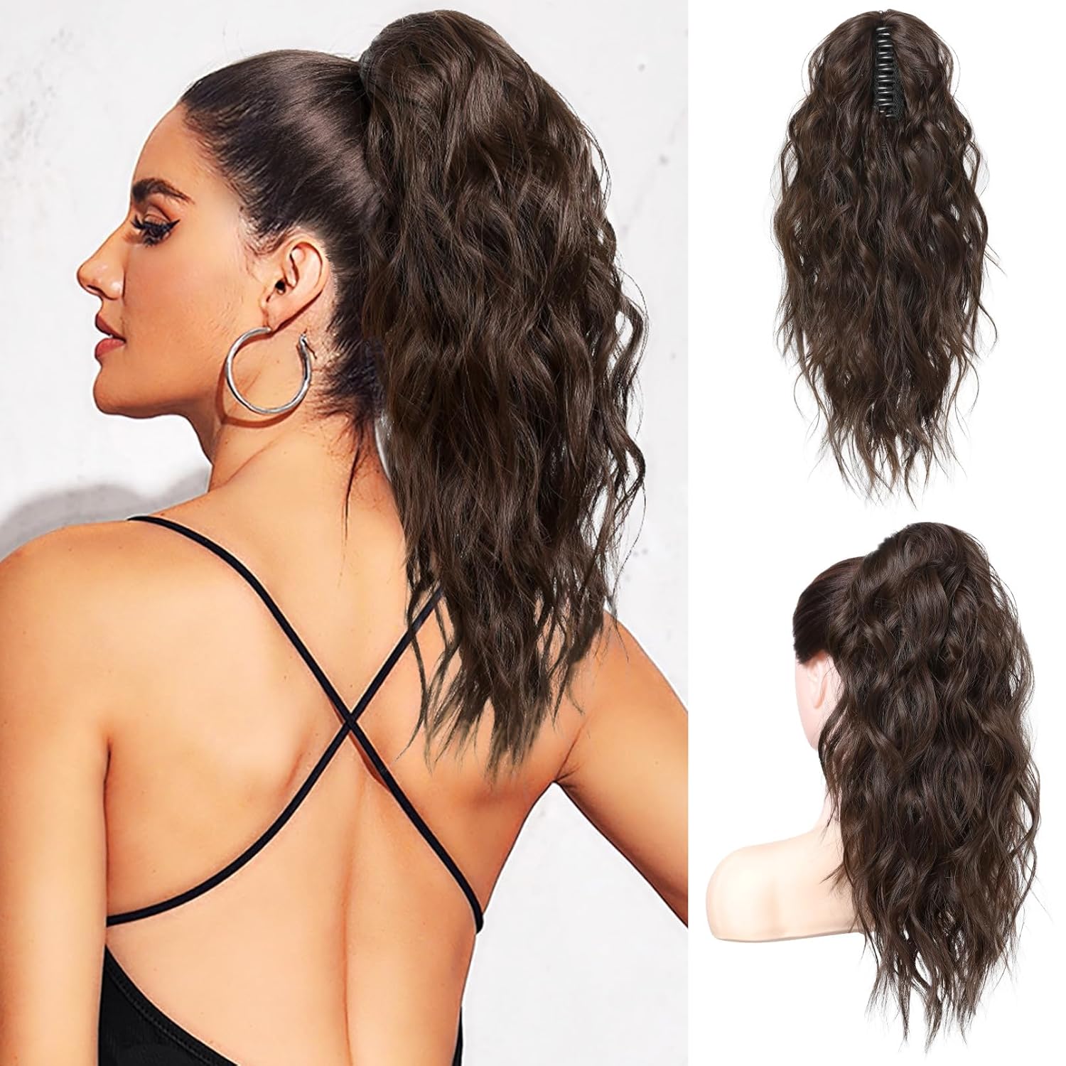 Ponytail Extension 18 Inch Claw Clip Wavy Curly in Synthetic wigs Hair piece - Wigtrends