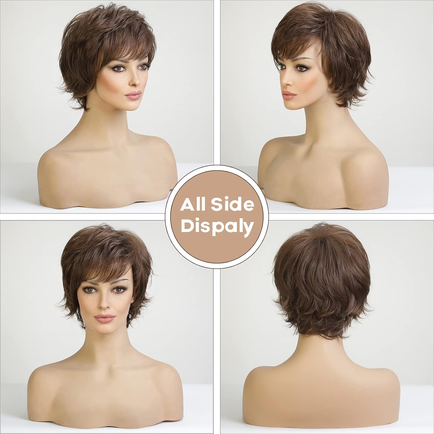 Short Silver Grey Human Hair Blend Wigs for Women Natural Hair Pixie Cut Wig - Wigtrends