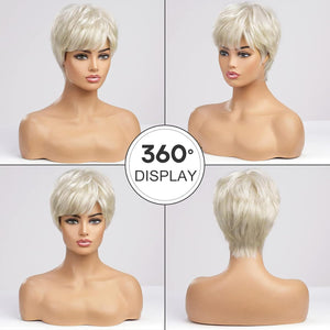 Short Grey Human Hair Wigs for Women Natural Pixie Cut Wig Daily Hair - Wigtrends