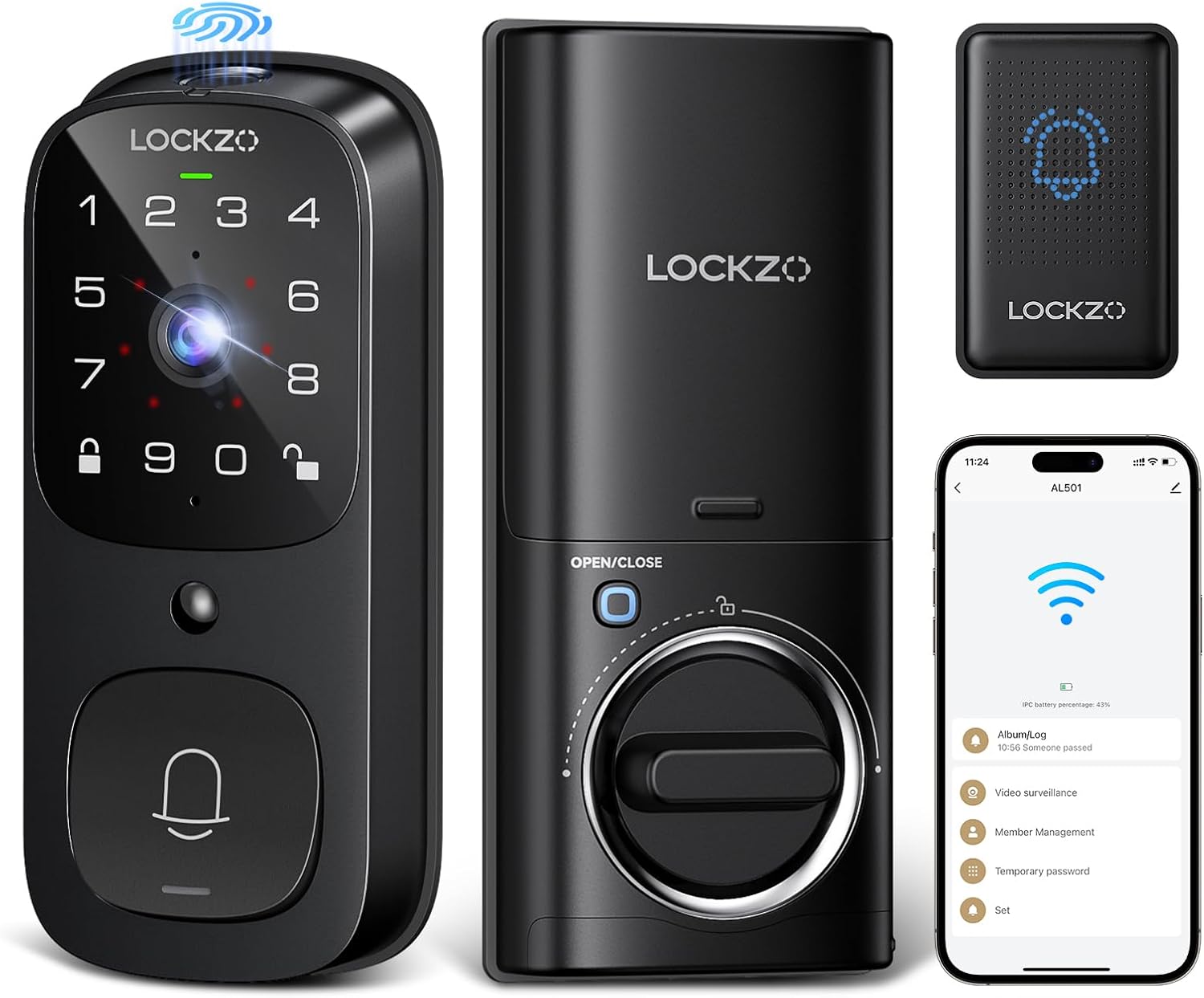 Video Smart Lock with Doorbell, 6 in 1 Keyless Entry Door Lock, Built-in WiFi Camera Deadbolt Lock for Front Door, Fingerprint, Keypad Code, App Control, Voice Control, Auto Lock, IP65, Video Calling