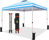 Crown Shades 10x10 Pop Up Canopy - Beach Tent with One Push Setup - Outdoor Sun Shade for Events, Parties, Camping - Gazebo with STO-N-Go Cover Bag, Silver Coated Top, 3 Height& 4 Sand Bags, Sky Blue