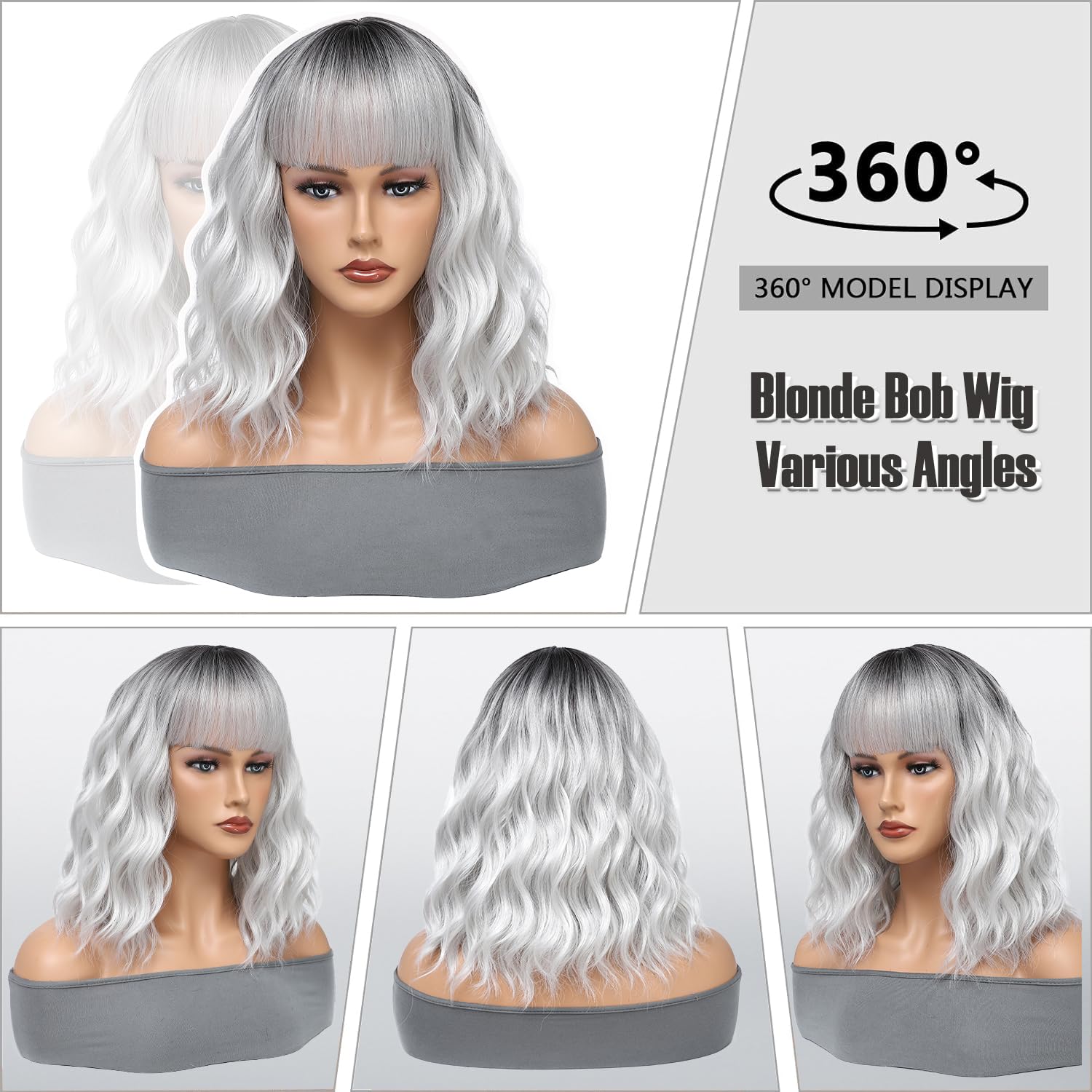 Blonde Wig with Bangs Short Bob Wavy Wig Loose Curly Shoulder Length human hair lace wigs - Wigtrends