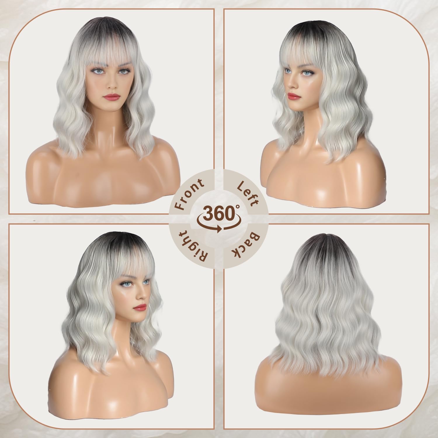 Short Bob Wig with Bangs Wigs for White Women Synthetic Heat Resistant Wavy Wigs - Wigtrends