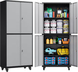 SISESOL Metal Storage Cabinet with Wheels,75 inch Tall Rolling Garage Storage Cabinet with Lock,Black Metal Cabinets with Wheels and Shelves,Deep Heavy Duty Tool Locker for Garage,Home,Office,Shop