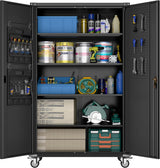 Aobabo 73''H Metal Garage Storage Cabinet with Wheels,Steel Cabinets with 2 Doors and 4 Adjustable Shelves for Home Office,Required Assembly,Black