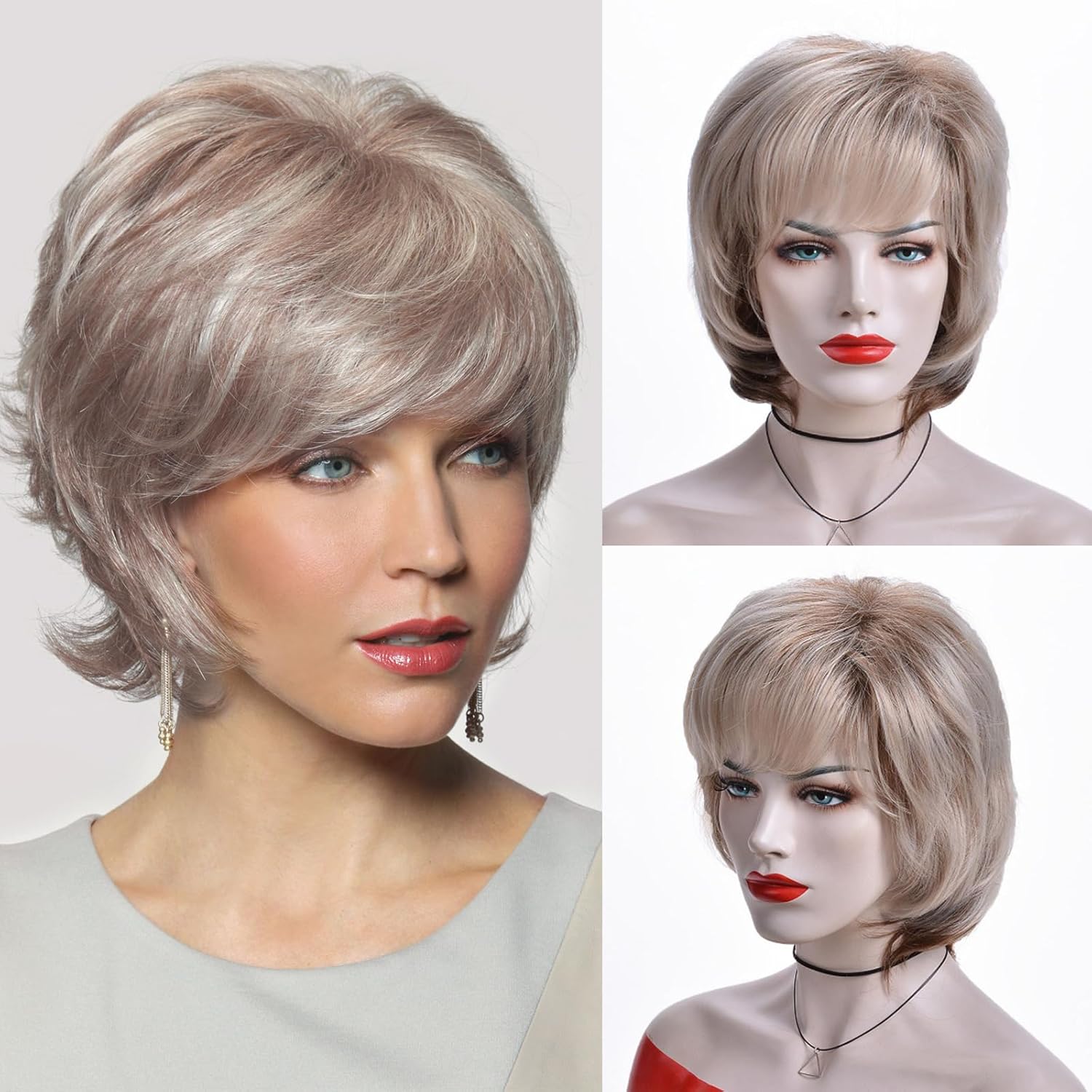 Short Gray Curly Wigs for White Women Curly Grey Hair Wig