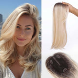 14 Inch Chestnut Brown & Honey Blonde Hair for Women Human Hair Wig piece Swiss Base