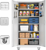 Aobabo 73''H Metal Garage Storage Cabinet with Wheels,Steel Cabinets with 2 Doors and 4 Adjustable Shelves for Home Office,Required Assembly,Black