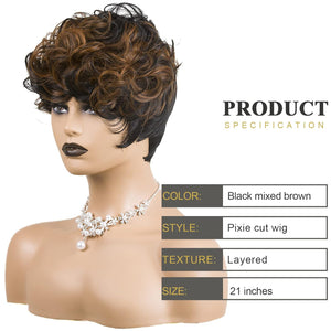 Pixie Cut Wig Short Wigs for Black Women Black Mixed With Grey Human Hair Wigs - Wigtrends