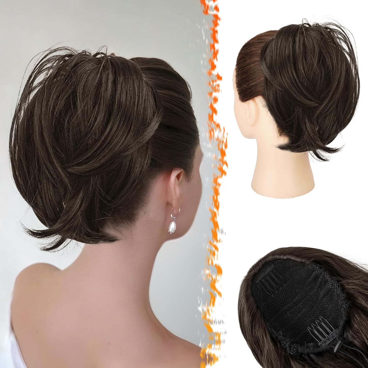 Hair Bun Ponytail Extension Straight Synthetic Hairpiece Fully Short Ponytail