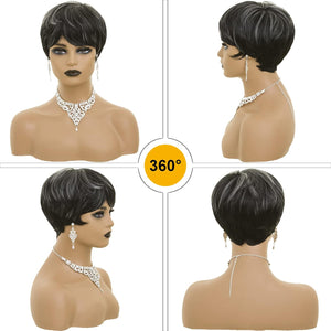 Pixie Cut Wig Short Wigs for Black Women Black Mixed With Grey Human Hair Wigs - Wigtrends