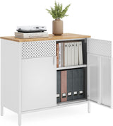 SONGMICS Storage Cabinet, Metal Cabinet, Sideboard with 2 Doors, 15.7 x 31.5 x 29.9 Inches, Magnetic Closure, Adjustable Shelf, Steel Frame, Rustic Brown and Black ULSC102B01