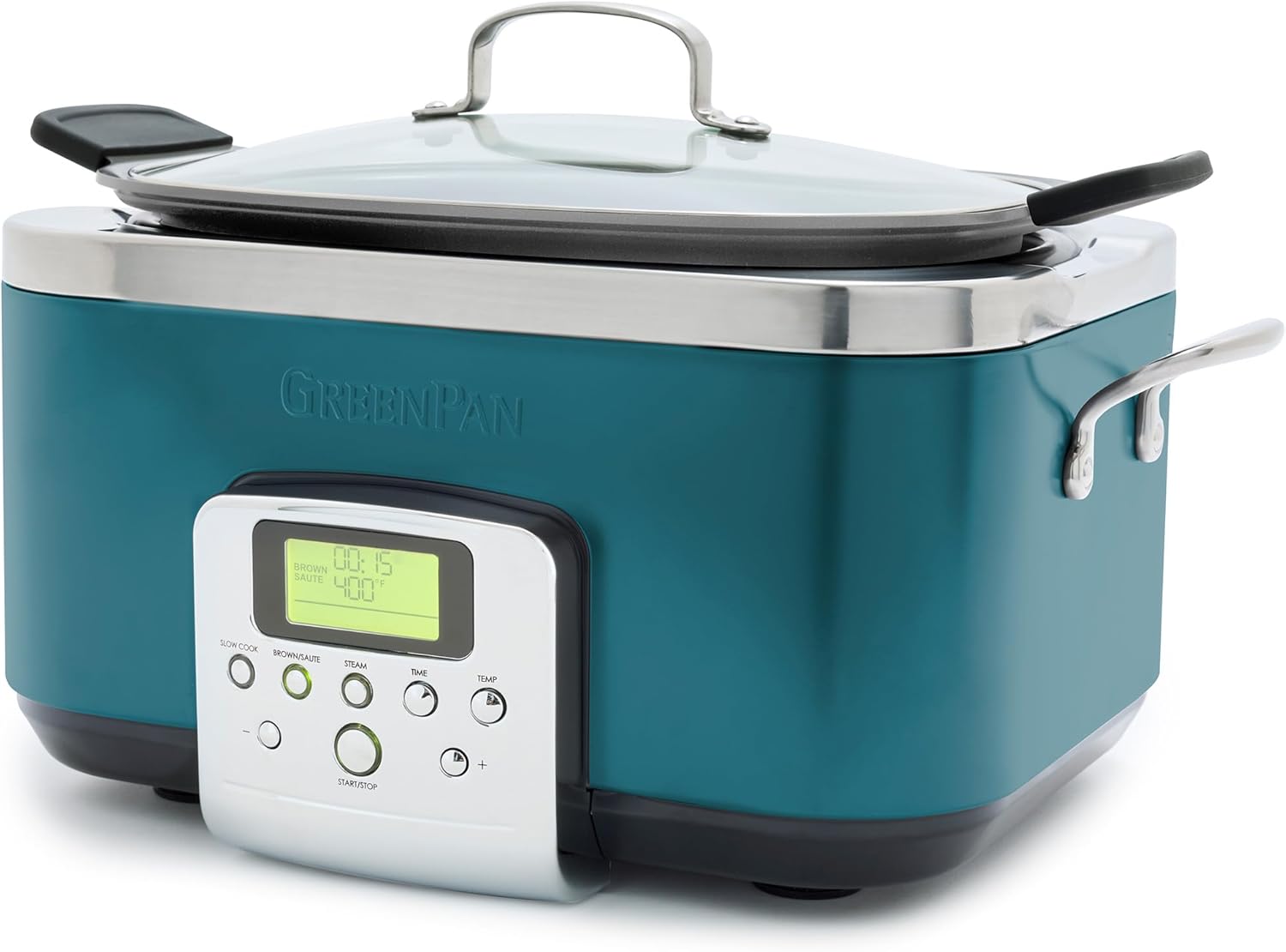 GreenPan Elite 8-in-1 Programmable 6QT Electric Slow Cooker, Dishwasher Safe Lid & Removable Crock, PFAS-Free Healthy Ceramic Nonstick Multi-Cooker, Sear, Sauté, Brown, Steam Basket, Roast, White