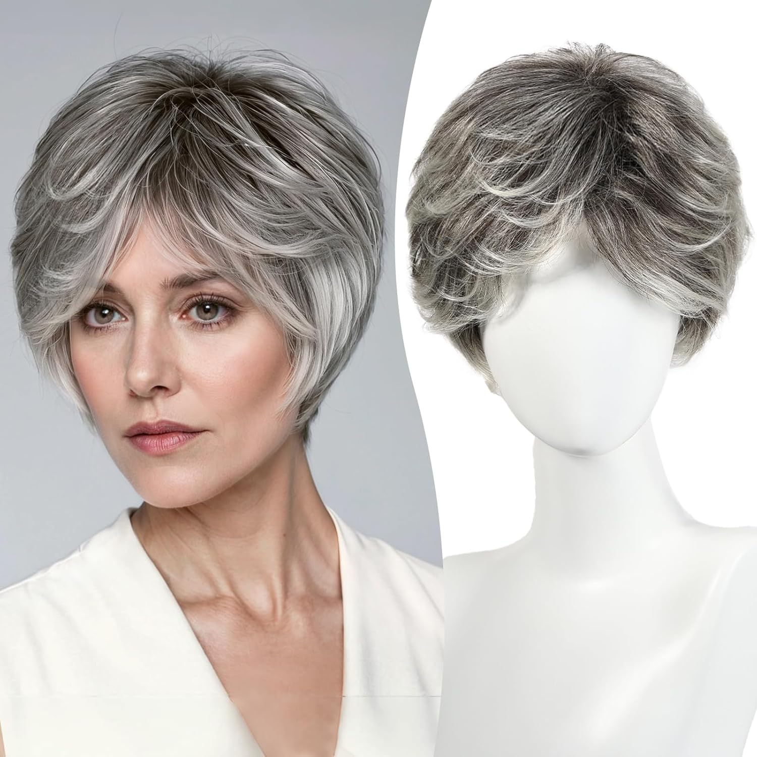 Pixie Cut Wig Short Wigs with Bangs Fiber & Remy Human Hair Wig - Wigtrends