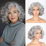 Short Gray Curly Wigs for White Women Curly Grey Hair Wig