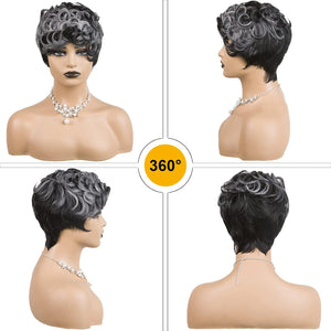 Pixie Cut Wig Short Wigs for Black Women Black Mixed With Grey Human Hair Wigs - Wigtrends