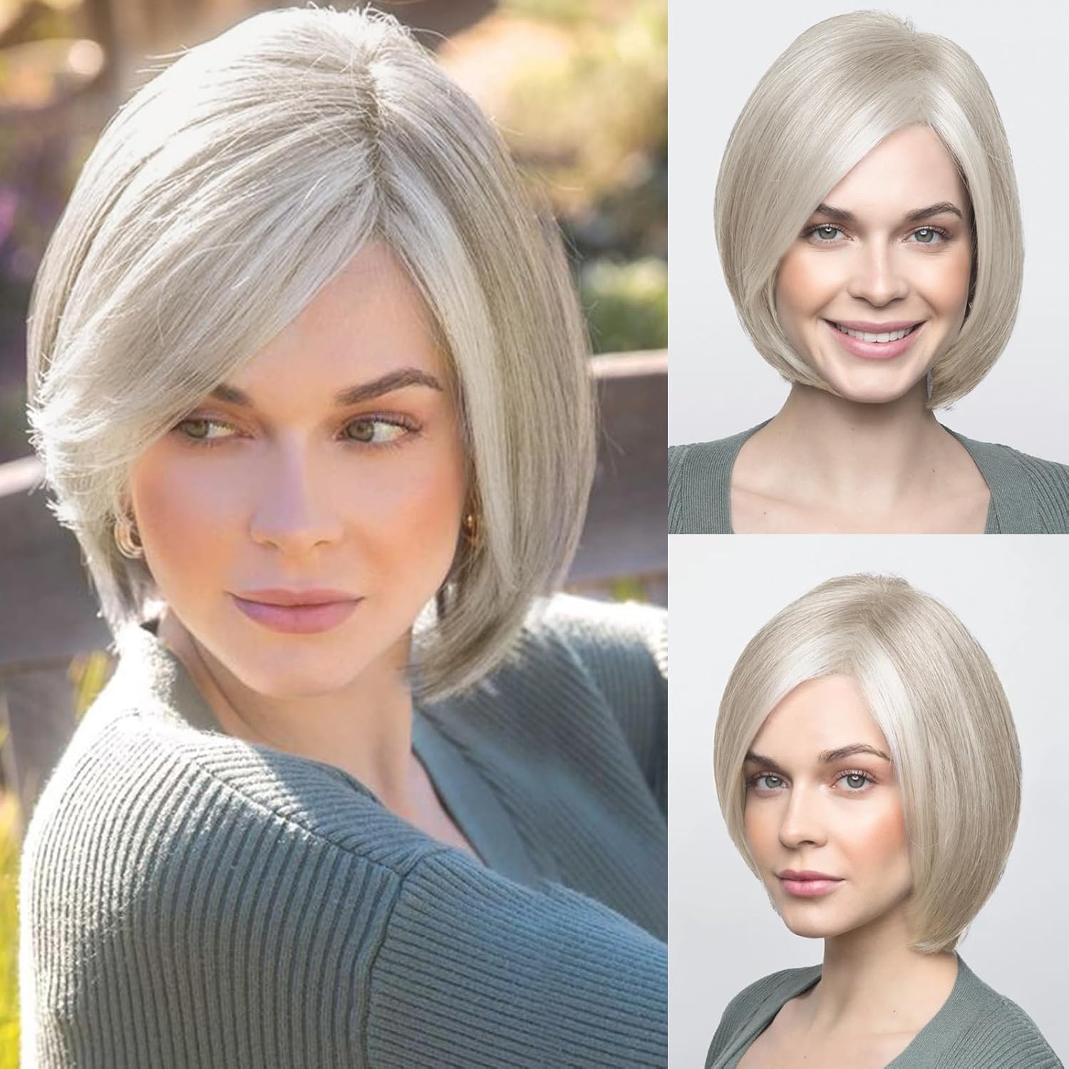 Short Gray Curly Wigs for White Women Curly Grey Hair Wig