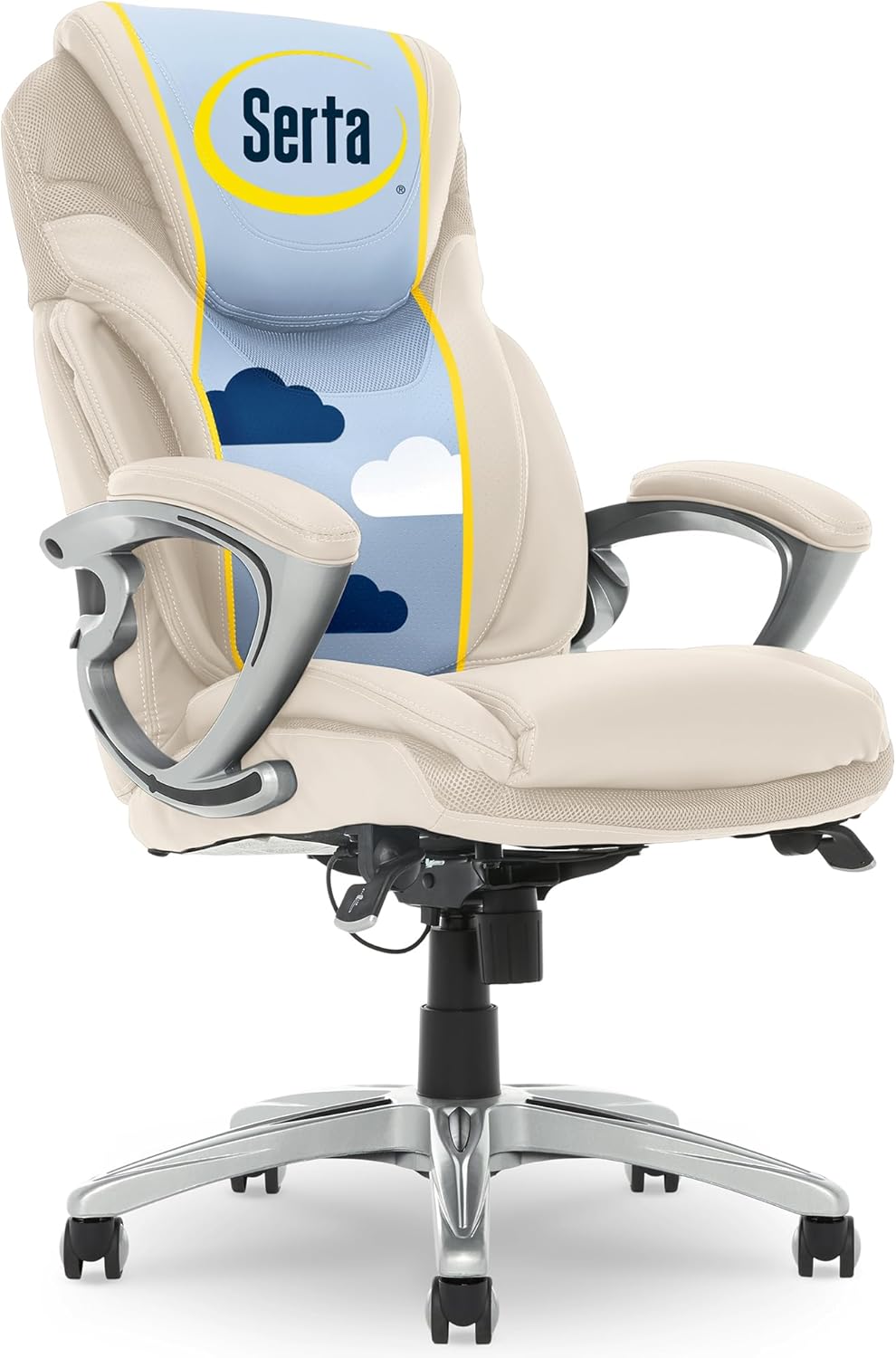 Serta Bryce Executive Office Chair, Ergonomic Computer DeskChairs with Patented AIR Lumbar Support, Comfy Body Pillows, Height Adjustable, Swivel Base with Wheels, Bonded Leather, Black