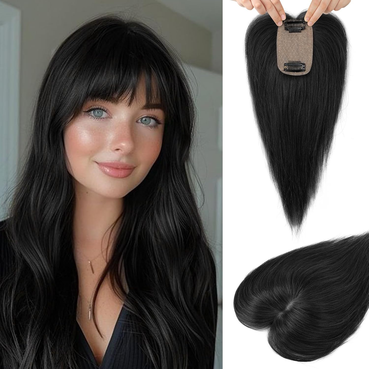 Real Human Hair Toppers for women 10 Inch Clip in Bangs for Thinning Hai Cover Hair Pieces