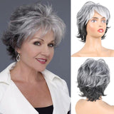 Short Curly Bob Layered Wig Wavy Salt and Pepper Gray Wig