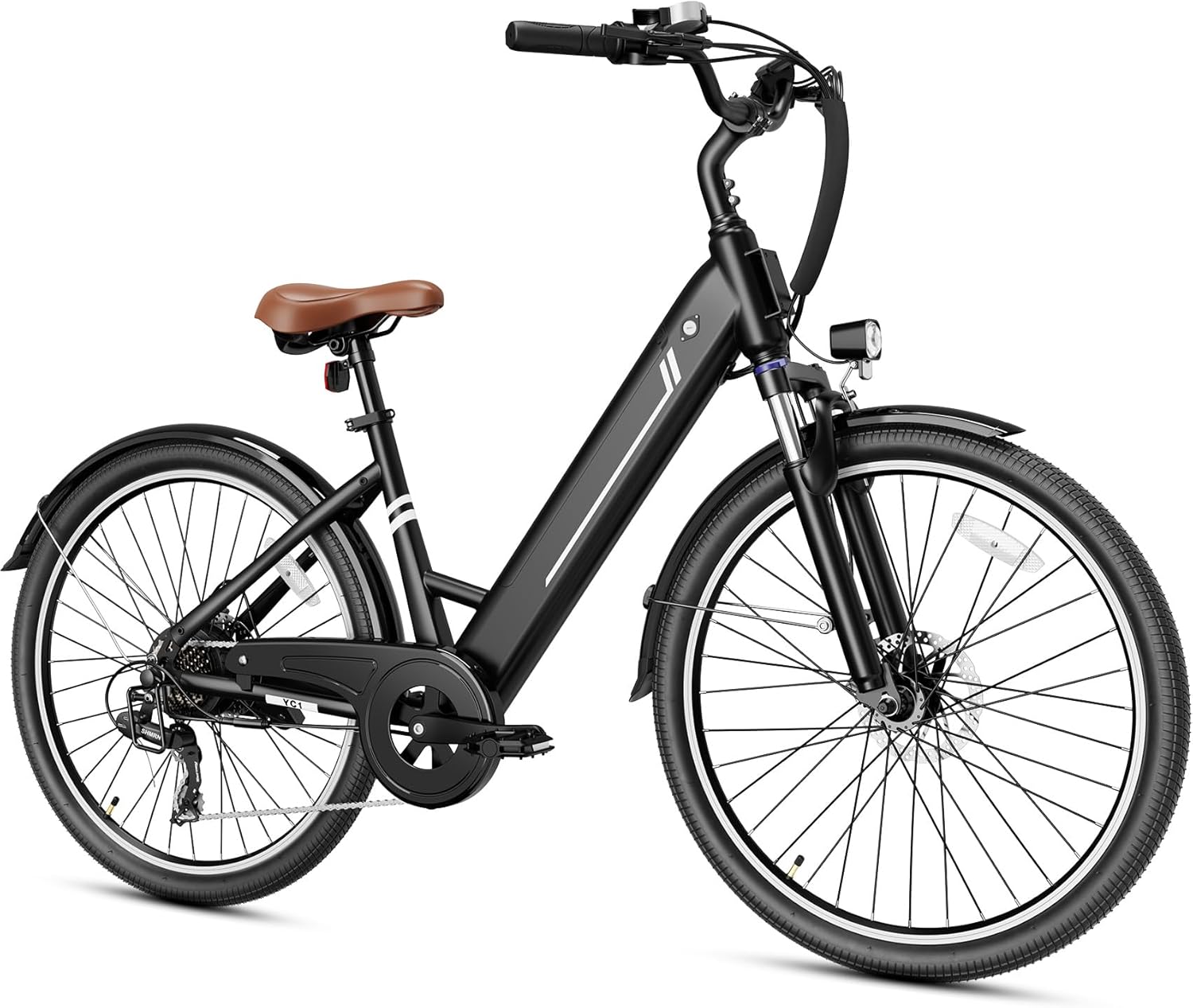 Jasion YC1/ST 26" Electric Bike, 750W Peak Motor, Step-Through Ebike for Adults, 360WH Removable Battery, Up to 40miles, Max 23MPH Urban Commuter E-Bike, 7 Speeds & Front Suspension