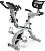 pooboo Folding Exercise Bike, Foldable Fitness Stationary Bike Machine, Upright Indoor Cycling Bike, Magnetic X-Bike with 8-Level Adjustable Resistance, Bottle Holder & Back Support Cushion for Home Gym Workout