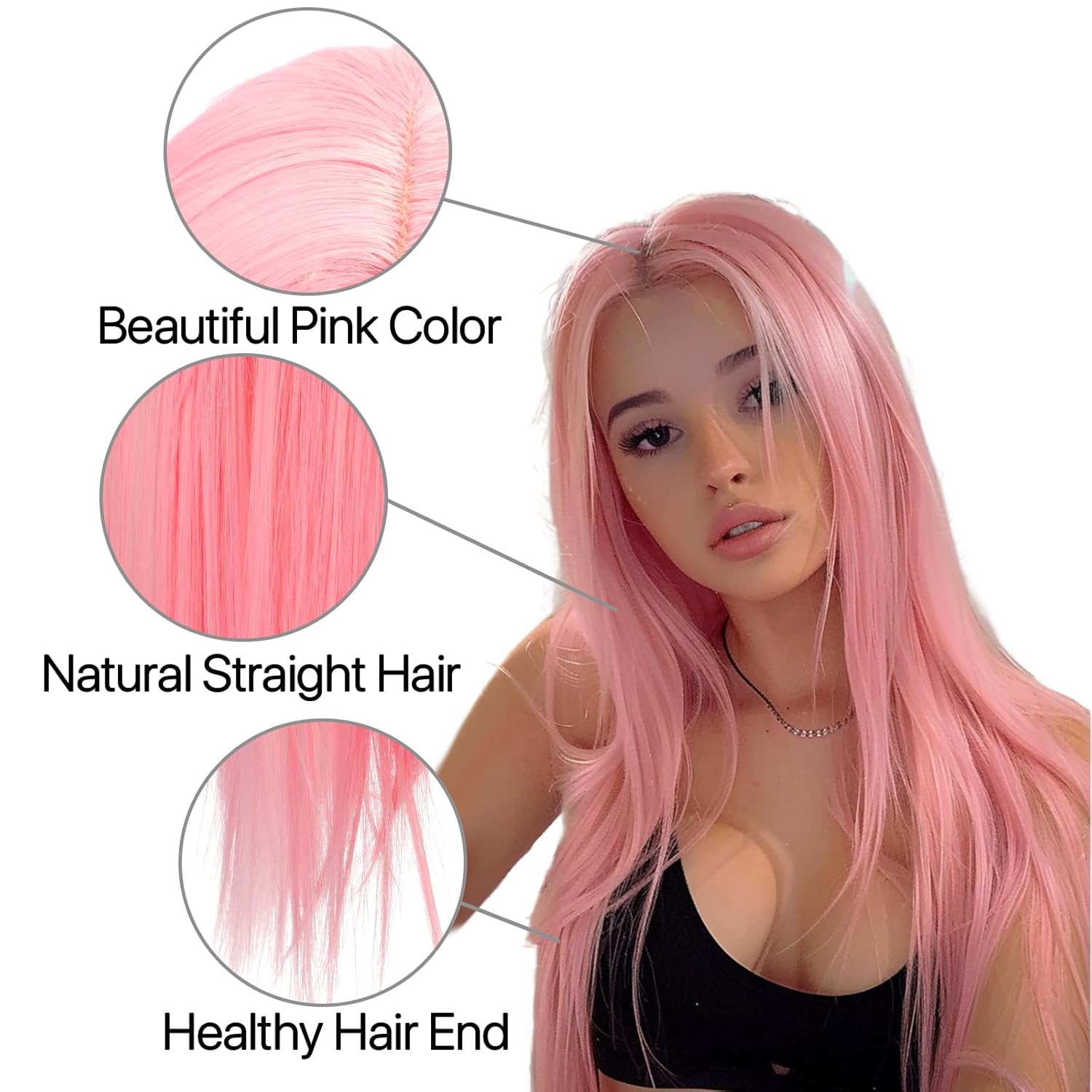 Long Straight Wig Human Hair HD Lace Wig Cosplay Wig for Women - Wigtrends