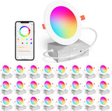 Smart Recessed Lighting 4 Inch RGBCW Color Changing 12W LED Downlight with Junction Box,1080 Lumen Recessed Ceiling Light Compatible with Alexa,Dimmable by Bluetooth Control -12Pack