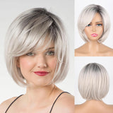 Short Curly Bob Layered Wig Wavy Salt and Pepper Gray Wig