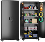 Metal Storage Cabinet with Pegboard 71'' x 34'' x 18'',Lockable Steel Storage Cabinet with 5 Adjustable Shelves and Door for Garage, Office, Kitchen, Assembly Required(Black)