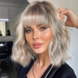 Short For White Women Platinum Curly Bob Wigs With Bangs White Bob Human Hair Wigs