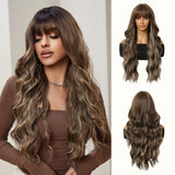 Long Brown Wave Wig 26 inch Synthetic Wig Wave Brown Heat Resistant Hair