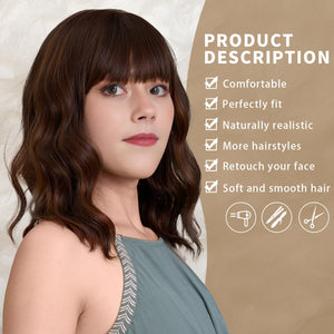 Short Bob Wig with Bangs Wigs for White Women Synthetic Heat Resistant Wavy Wigs - Wigtrends