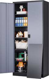 SISESOL Metal Storage Cabinet with Wheels,75 inch Tall Rolling Garage Storage Cabinet with Lock,Black Metal Cabinets with Wheels and Shelves,Deep Heavy Duty Tool Locker for Garage,Home,Office,Shop