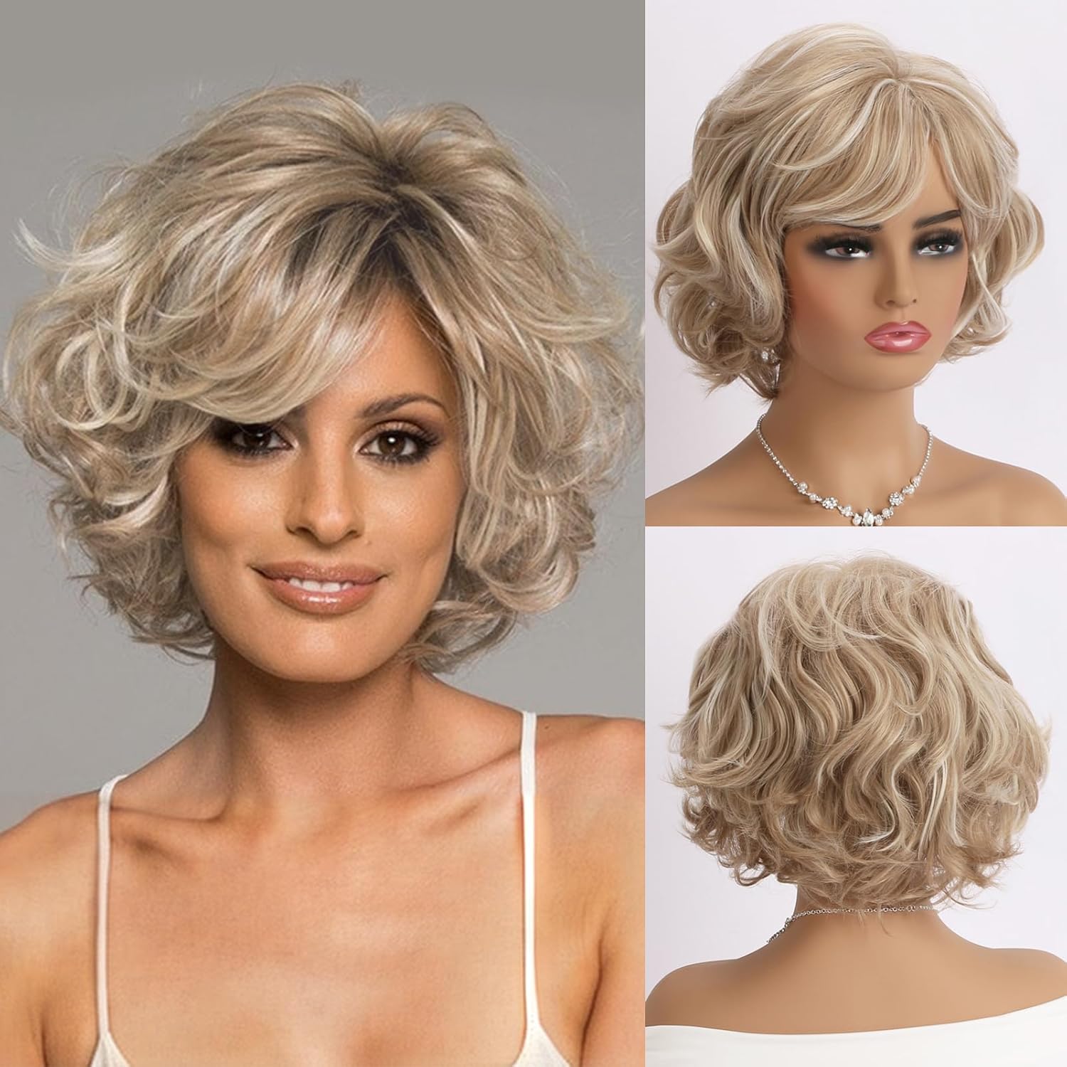 Short Gray Curly Wigs for White Women Curly Grey Hair Wig