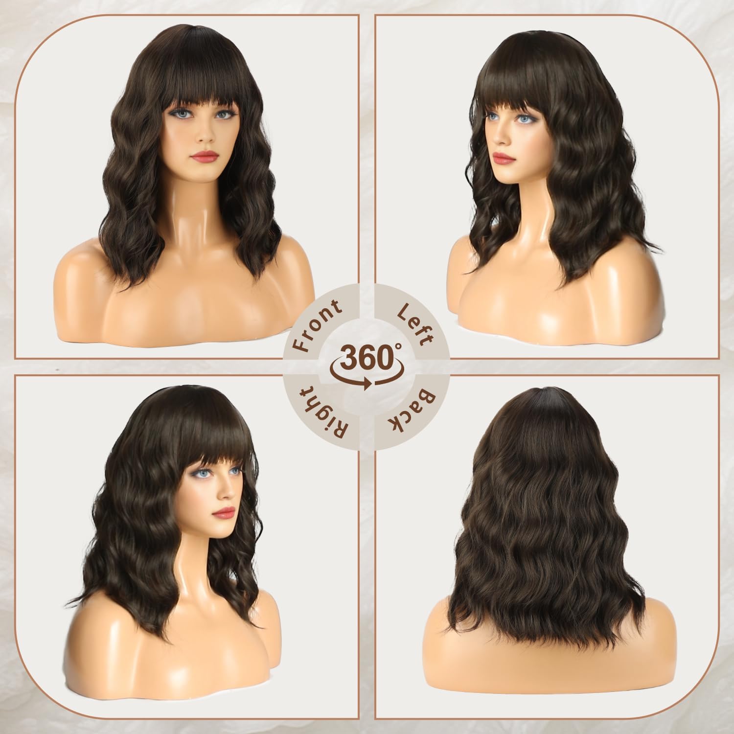 Short Bob Wig with Bangs Wigs for White Women Synthetic Heat Resistant Wavy Wigs - Wigtrends