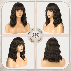 Short Bob Wig with Bangs Wigs for White Women Synthetic Heat Resistant Wavy Wigs - Wigtrends