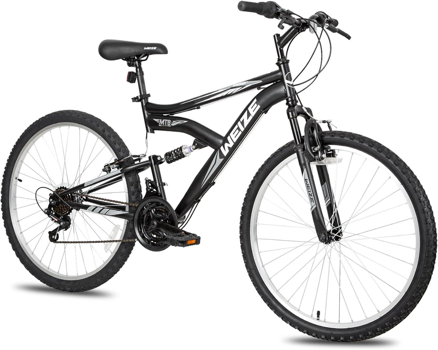 WEIZE Mountain Bike, 26 27.5 inch Outdoor Hybrid Bikes,18-Speed/High-Carbon Steel/Dual Full Suspension, Adjustable Ergonomic Seat for Men Women Adult, MTB Bicycle with Suspension Fork,Sleek Colors