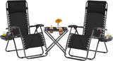 Yaheetech 3PCS Zero Gravity Recliner Portable Outdoor Reclining Chair Set w/Side Table Folding Chaise Lounge Chairs for Patio Beach Deck Garden Pool Beige