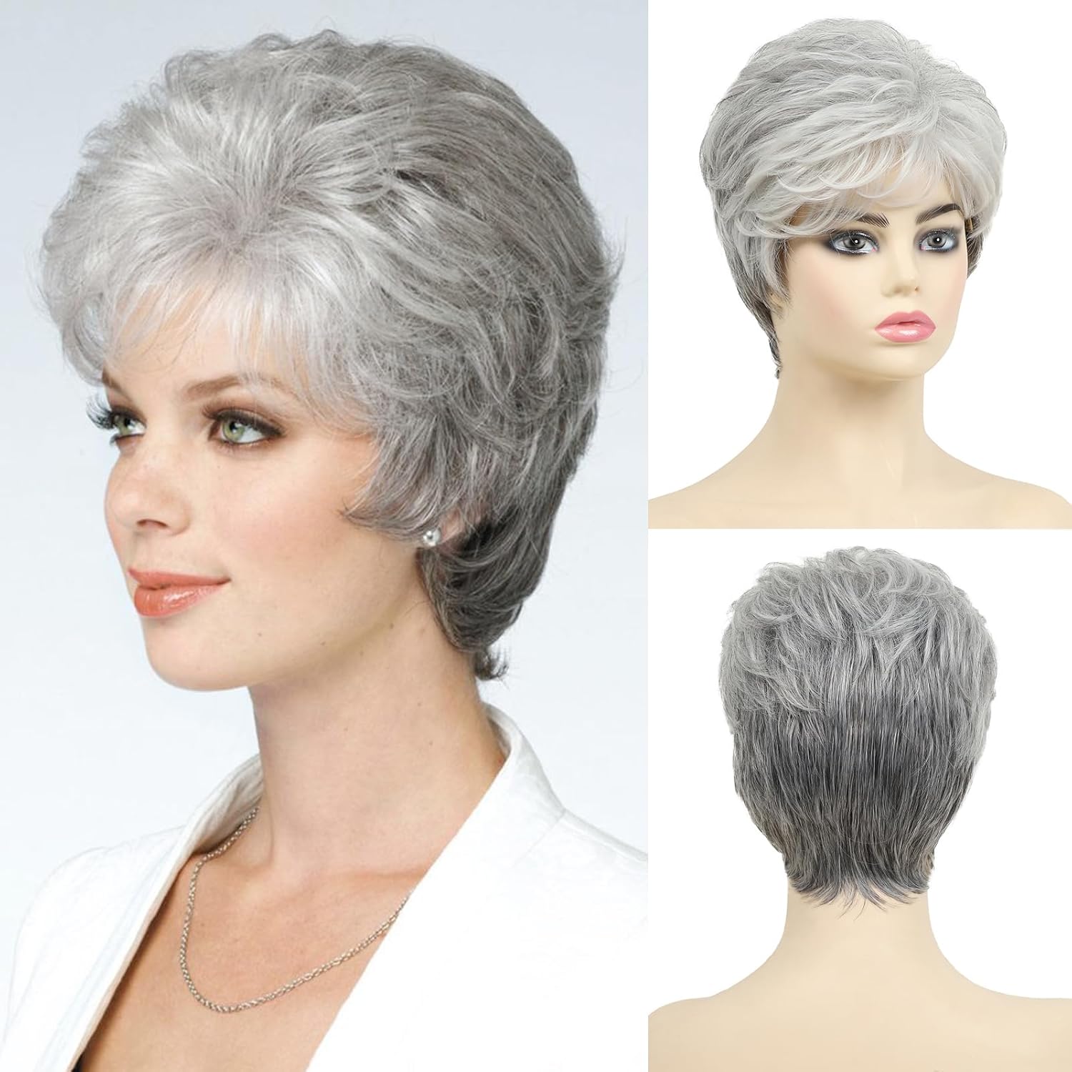 Short Gray Curly Wigs for White Women Curly Grey Hair Wig