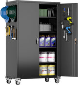 Metal Storage Cabinet with Pegboard 71'' x 34'' x 18'',Lockable Steel Storage Cabinet with 5 Adjustable Shelves and Door for Garage, Office, Kitchen, Assembly Required(Black)