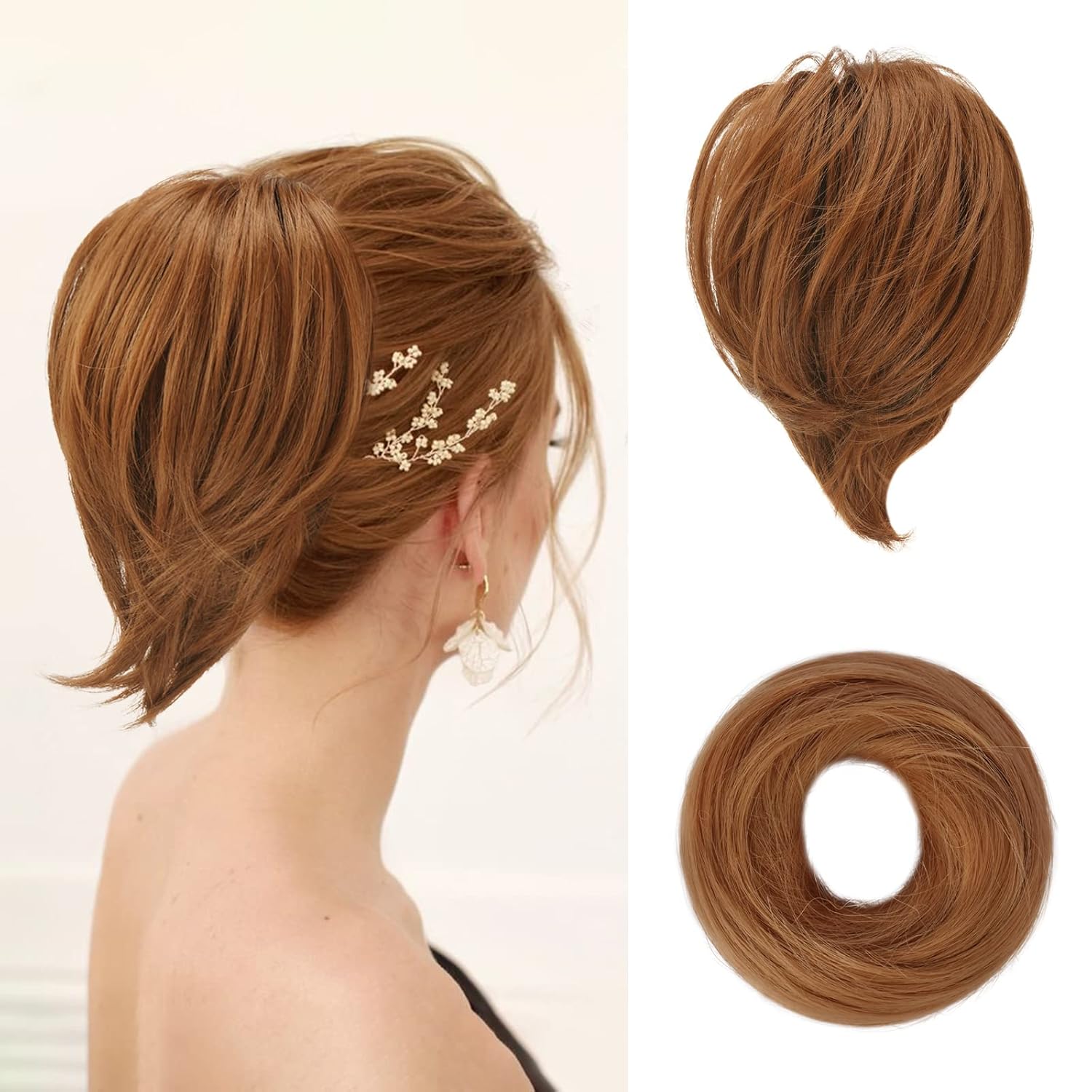 Hair Bun Ponytail Extension Straight Synthetic Hairpiece Fully Short Ponytail