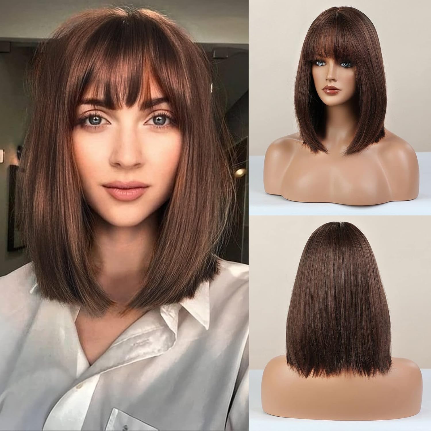 12 Inch Blonde to White Bob Wigs with Bangs Ombre to Blonde Hair Synthetic