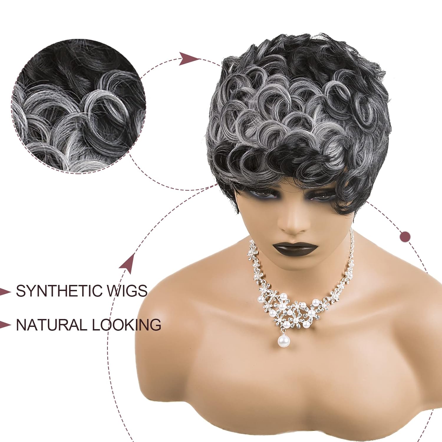 Pixie Cut Wig Short Wigs for Black Women Black Mixed With Grey Human Hair Wigs - Wigtrends