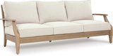 Signature Design by Ashley Clare View Coastal Outdoor Patio Eucalyptus Sofa with Cushions, Beige