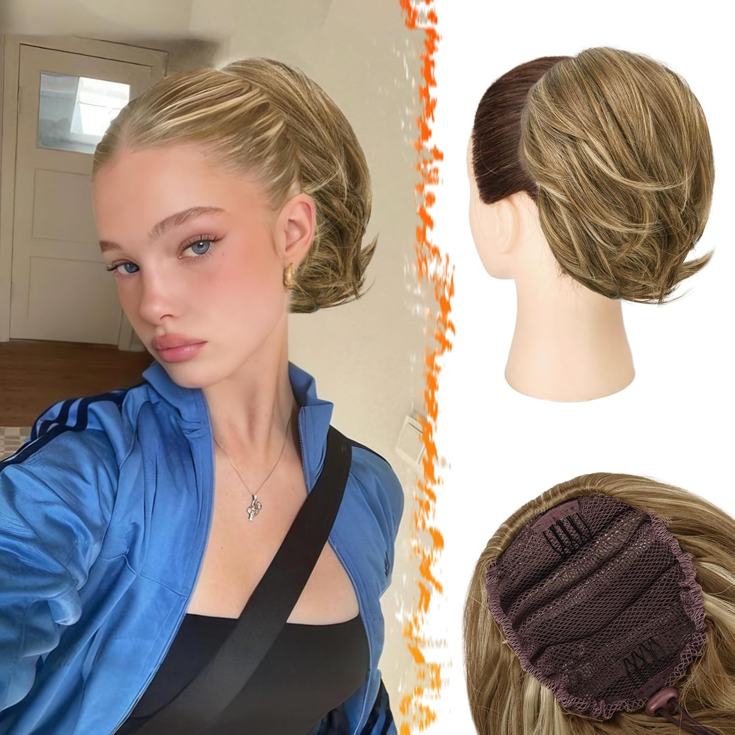 Hair Bun Ponytail Extension Straight Synthetic Hairpiece Fully Short Ponytail