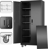 Metal Storage Cabinet with Pegboard 71'' x 34'' x 18'',Lockable Steel Storage Cabinet with 5 Adjustable Shelves and Door for Garage, Office, Kitchen, Assembly Required(Black)