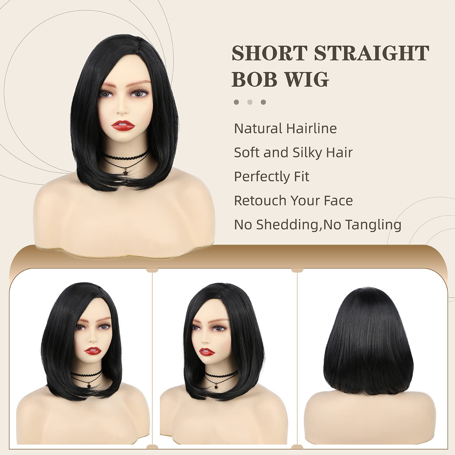 Quick Wig Ombre Wig Short Straight Bob Wig Black to Grey Wig Colorful Wigs for Girls and Women Shoulder Length Synthetic Halloween Cosplay Party Wigs 14 Inches - Wigtrends